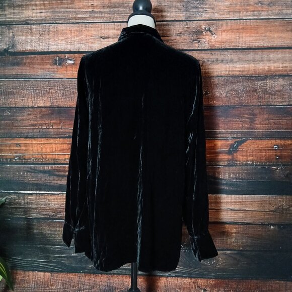 J. Jill Top M Black Velvet Rayon Silk Blend Button Front - Picture 5 of 10